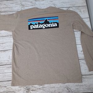 Patagonia Big Logo Tan Long Sleeve Shirt Men Size Large